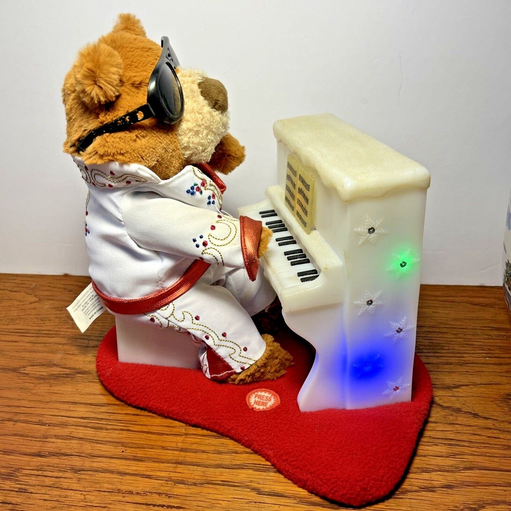 Santa's Best 10" Elvis Presley "Teddy Bear" Piano Singing Light Up‎ Plush Rare